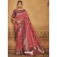 Rose Red Silk Jacquard Worked Party Wear Saree