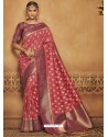 Rose Red Silk Jacquard Worked Party Wear Saree