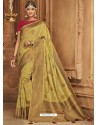 Mehendi Green Silk Jacquard Worked Party Wear Saree