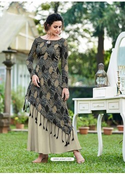 Beige And Dull Grey Silk Embroidered Designer Gown