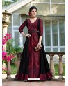 Wine And Black Silk Embroidered Designer Gown