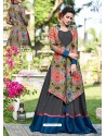 Grey And Multi Silk Embroidered Designer Gown