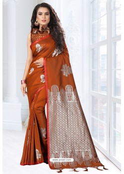Brown Silk Designer Saree