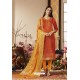 Orange And Yellow Pure Jam Silk Cotton Straight Suit