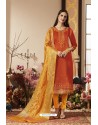 Orange And Yellow Pure Jam Silk Cotton Straight Suit