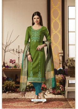 Forest Green Pure Jam Silk Cotton Straight Suit