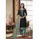 Navy And Sky Pure Silk Jam Silk Cotton Straight Suit