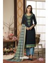 Navy And Sky Pure Silk Jam Silk Cotton Straight Suit