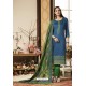 Peacock Blue And Green Pure Jam Silk Cotton Straight Suit