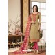 Beige And Pink Pure Jam Silk Cotton Straight Suit