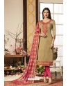 Beige And Pink Pure Jam Silk Cotton Straight Suit