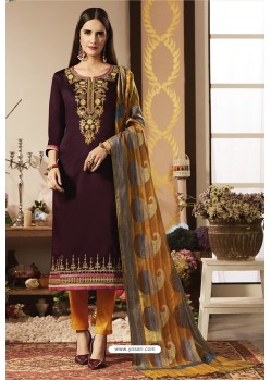 Deep Scarlet And Yellow Pure Jam Silk Cotton Straight Suit
