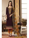 Deep Scarlet And Yellow Pure Jam Silk Cotton Straight Suit