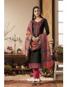 Black And Pink Pure Jam Silk Cotton Straight Suit