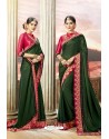 Dark Green Rangoli Silk Heavy Embroidered Party Wear Saree