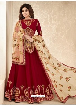 Red Real Georgette Embroidered Anarkali Suit