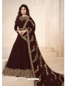 Coffee Real Georgette Embroidered Anarkali Suit
