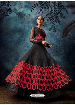 Black Organza Embroidered Designer Anarkali Suit