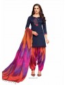 Navy Blue And Multi Silk Hand Worked Salwar Suit