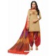 Beige And Multi Silk Hand Worked Salwar Suit