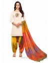 Off White And Multi Silk Hand Worked Salwar Suit