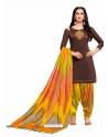 Coffee And Multi Silk Hand Worked Salwar Suit