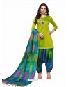 Parrot Green And Multi Silk Hand Worked Salwar Suit
