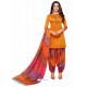 Orange And Multi Silk Hand Worked Salwar Suit