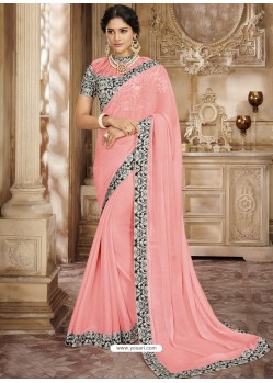 Pink Chiffon Lace Bordered Designer Saree