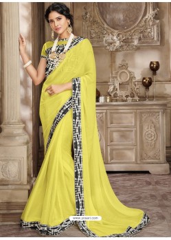 Yellow Chiffon Lace Bordered Designer Saree