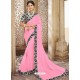 Light Pink Chiffon Lace Bordered Designer Saree