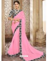 Light Pink Chiffon Lace Bordered Designer Saree