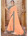 Light Orange Chiffon Lace Bordered Designer Saree