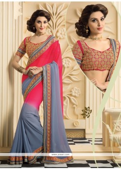 Red And Grey Georgette Casual Saree