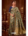 Beige Silk Embroidered Party Wear Saree