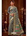 Grey Silk Embroidered Party Wear Saree