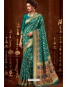 Teal Silk Embroidered Party Wear Saree