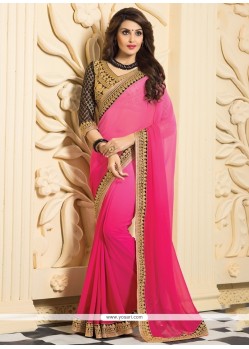 Hot Pink And Red Shaded Georgette Saree