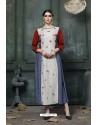 Light Grey And Multi Heavy Rayon Embroidered Hand Worked Kurti