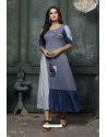 Pigeon Blue Heavy Rayon Embroidered Hand Worked Kurti