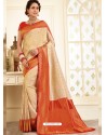 Cream And Gold Silk Jacquard Work Designer Saree