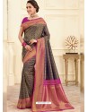 Navy And Gold Silk Jacquard Work Designer Saree