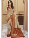 Light Beige Silk Jacquard Work Designer Saree