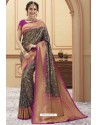 Pretty Navy Gold Silk Jacquard Work Designer Saree