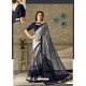 Silver And Blue Lycra Fancy Net Party Wear Saree