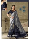 Silver And Blue Lycra Fancy Net Party Wear Saree