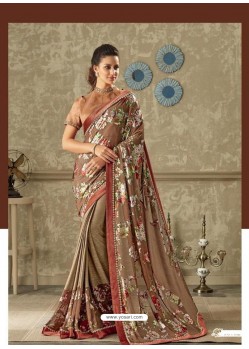 Light Brown Lycra Jewel Lace Party Wear Saree