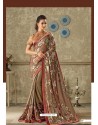 Light Brown Lycra Jewel Lace Party Wear Saree