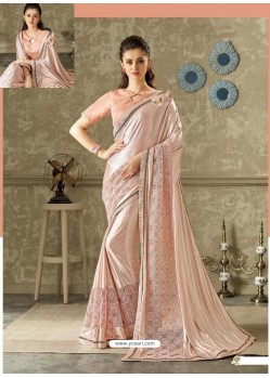 Baby Pink Lycra Jewel Lace Party Wear Saree