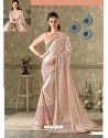 Baby Pink Lycra Jewel Lace Party Wear Saree